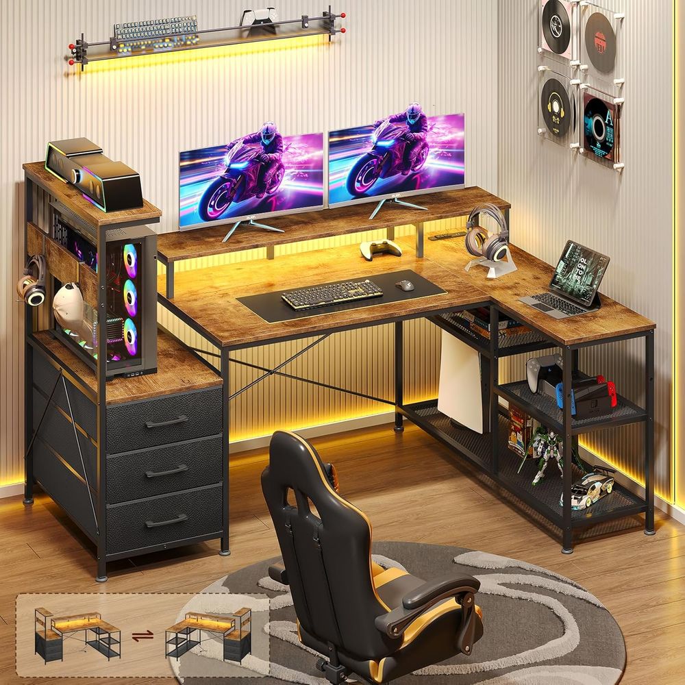 L-Shaped Gaming Desk with Draw - огляд і ціна Monitor Stand