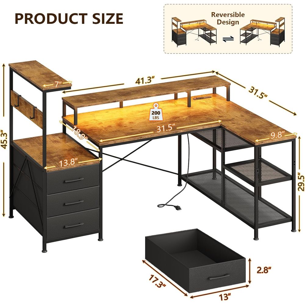 L-Shaped Gaming Desk with Draw - огляд і ціна Monitor Stand